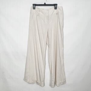 BCBGMaxazria Linen Blend Womens Pants 8 Wide Leg Quiet Luxury Old Money Preppy